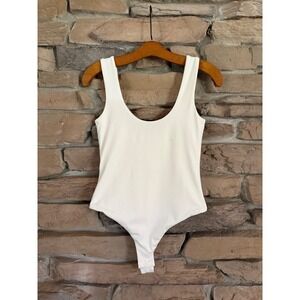Cotton On Womens White Scoop Neck Sleeveless Snap Bottom Thong Bodysuit Size S